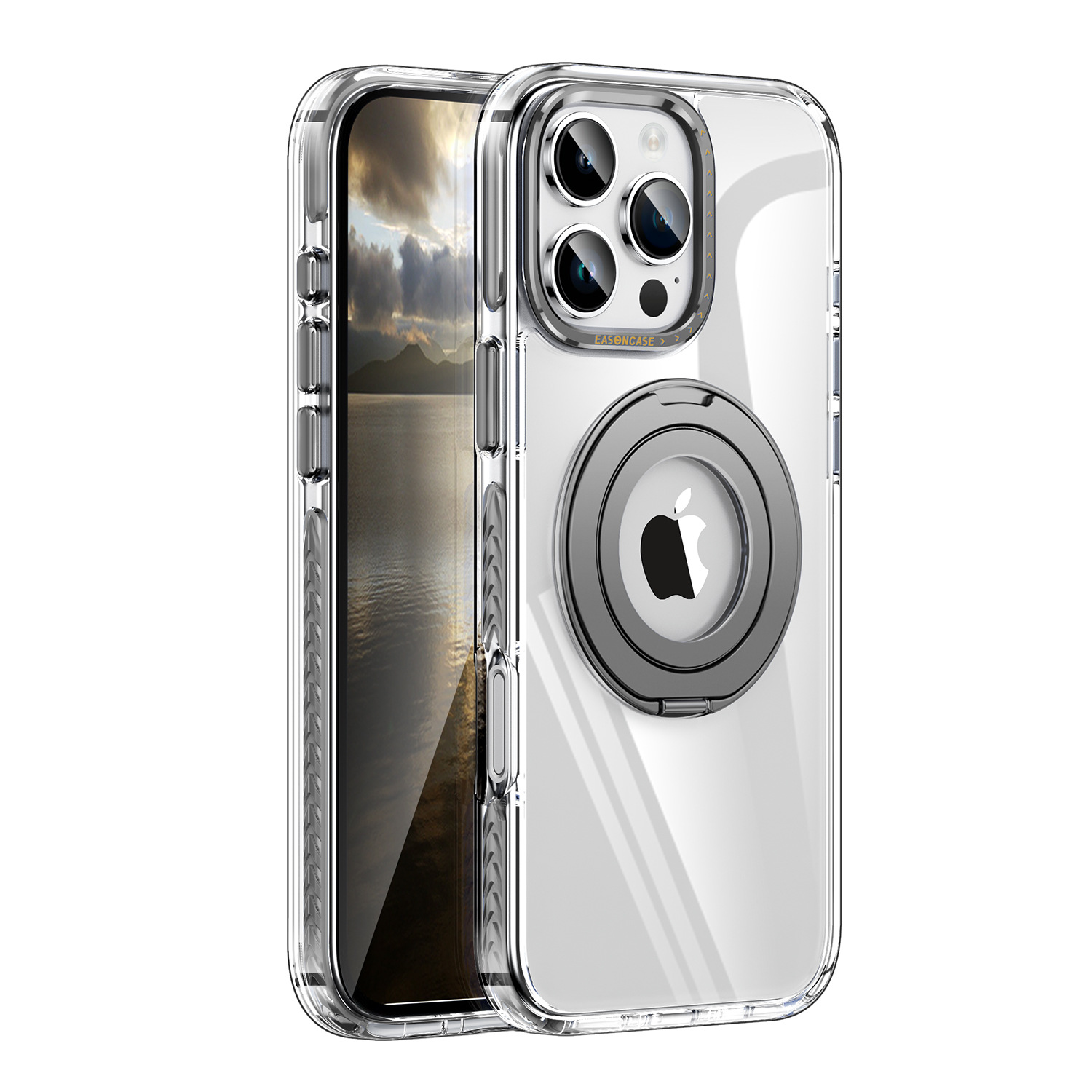 Japan and South Korea Applicable to 15promax Phone Case Dragon Scale Rotary Magnetic Adhesive Iphone16pro Bracket Transparent
