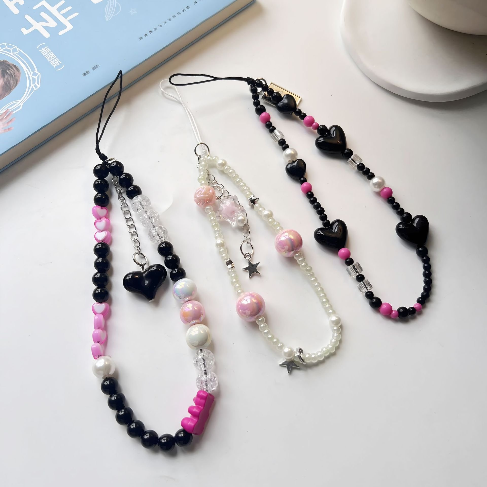 Summer Crystal Lovely DIY Lanyard Phone Chain Mobile Chain Colorful Bead Anti-lost Phone Lanyard Chain Strap Charm