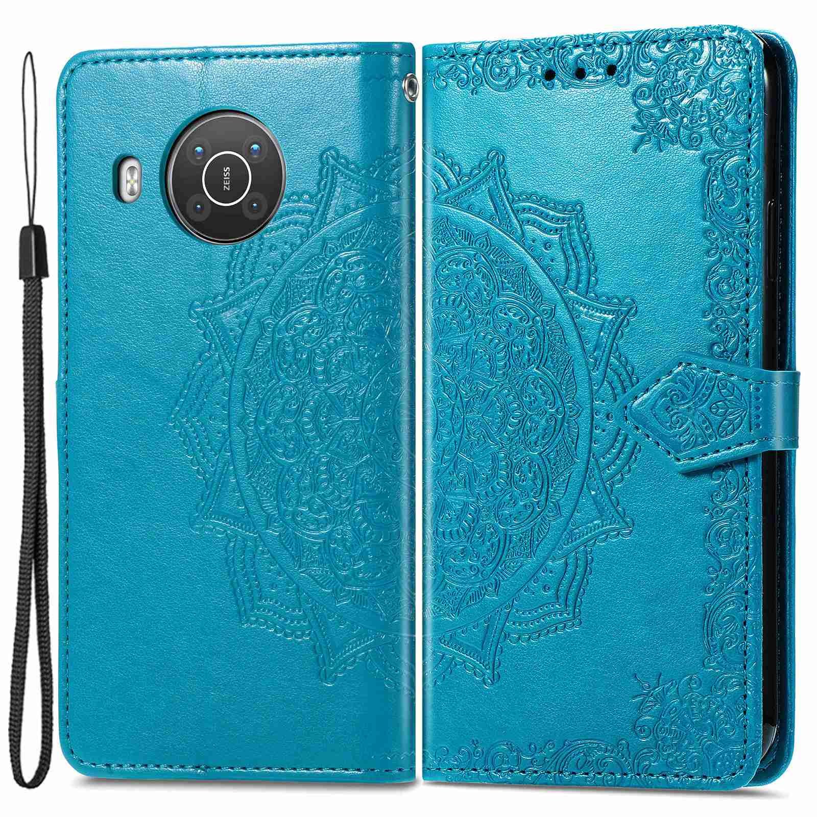For Nokia X10 X20 PU Leather Flip Mobile Phone Case Mandala Pattern Embossed Magnetic Stand Folio Wallet Back Cover with Strap