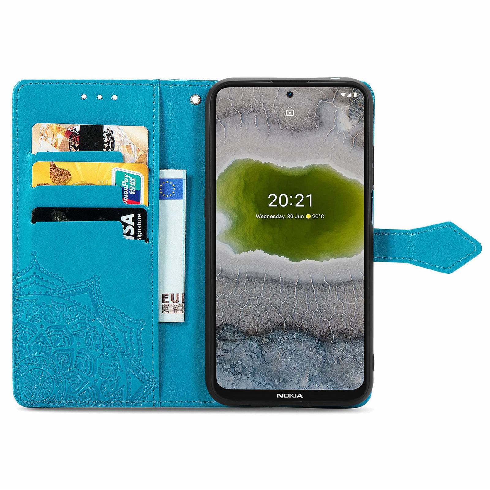 For Nokia X10 X20 PU Leather Flip Mobile Phone Case Mandala Pattern Embossed Magnetic Stand Folio Wallet Back Cover with Strap