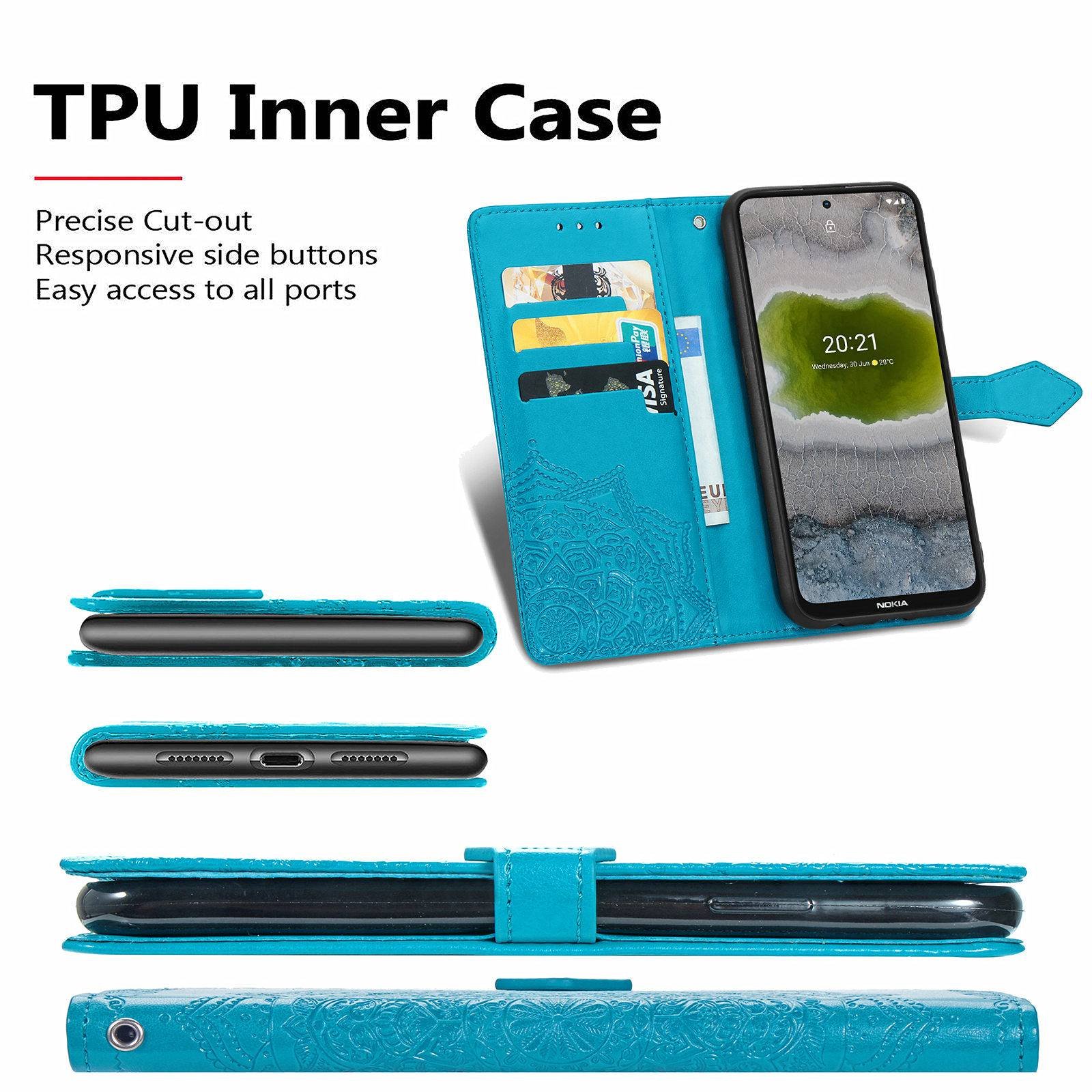For Nokia X10 X20 PU Leather Flip Mobile Phone Case Mandala Pattern Embossed Magnetic Stand Folio Wallet Back Cover with Strap
