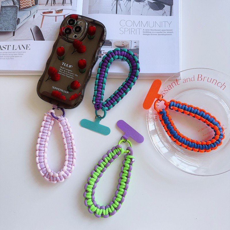 Hot Selling Anti Lost Universal Short Wrist Rope Nylon Woven Colorful Wrist Hand Strap Rope Phone Case Lanyard
