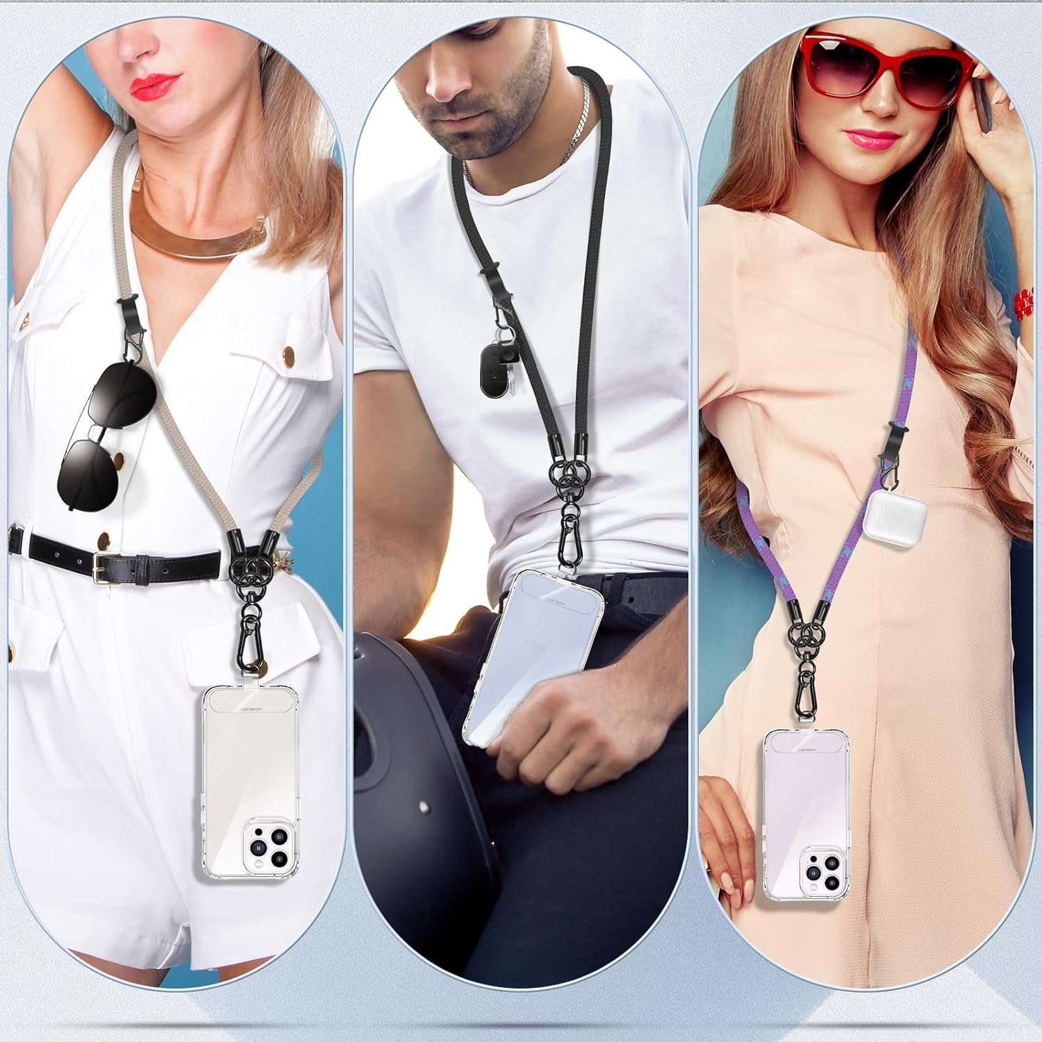 Shemax Universal Detachable Mobile Phone Case Lanyard Strap Finger Neck Hanging Rope Adjust Nylon Neck Strap With Phone Patch