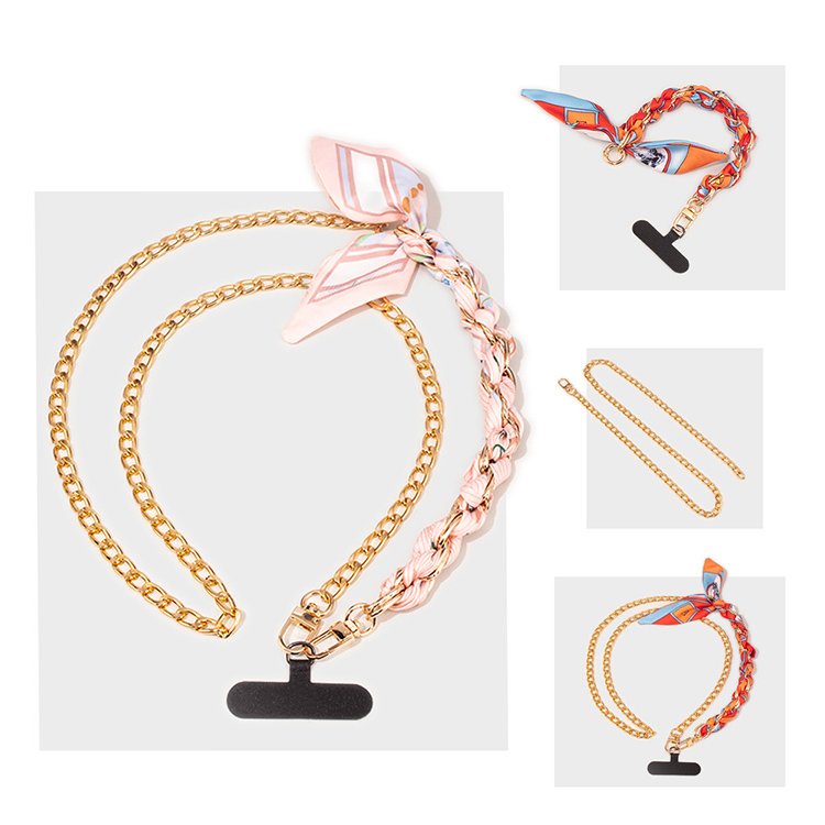 YN New Long Metal Silk Scarf Woven Bag Chain Elegant Bag Decoration 120cm Phone Purse Crossbody Chain Woven Metal Chain Strap