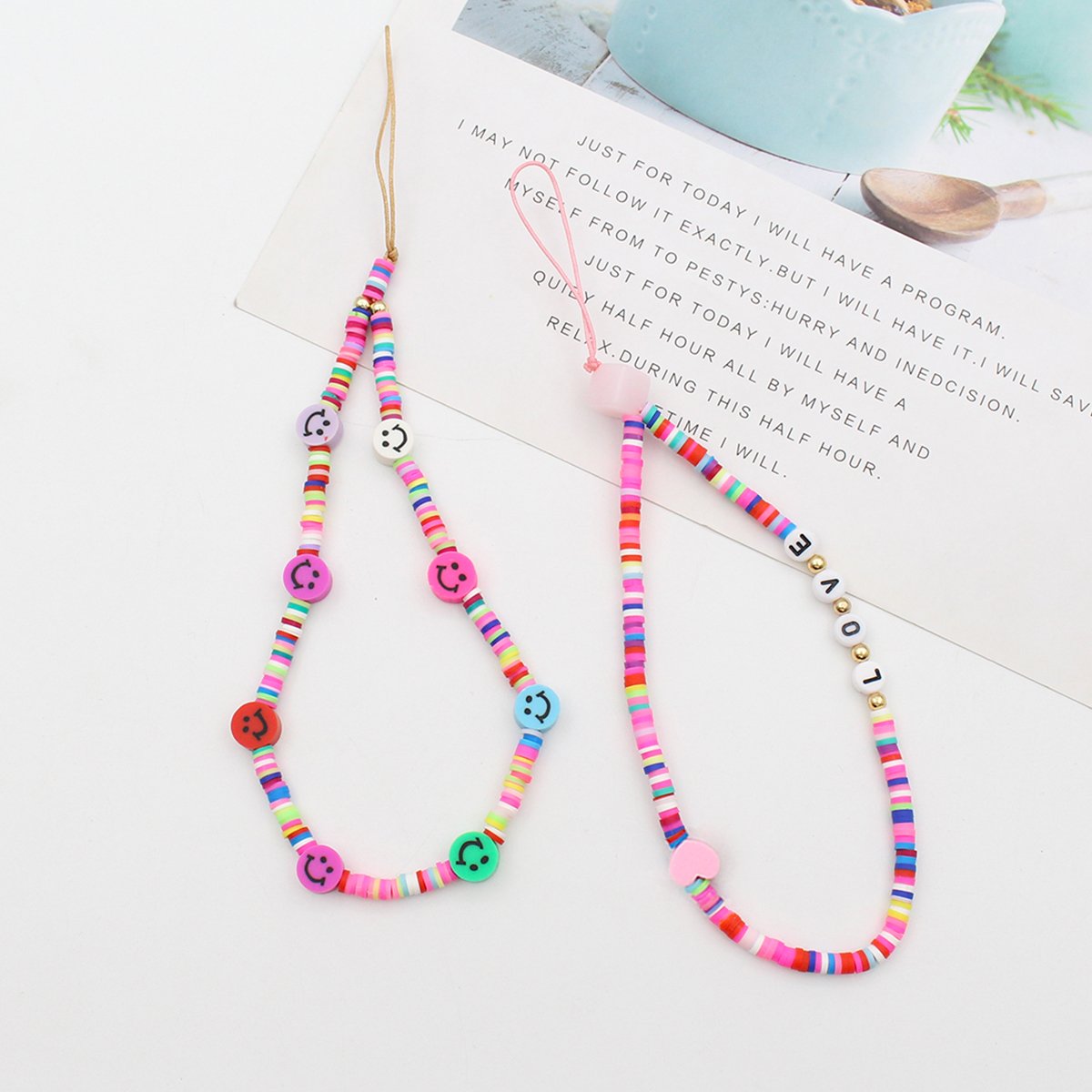 Good Quality Boho phone wrist strap phone hand strap Beaded Polymer Clay Phone Chain