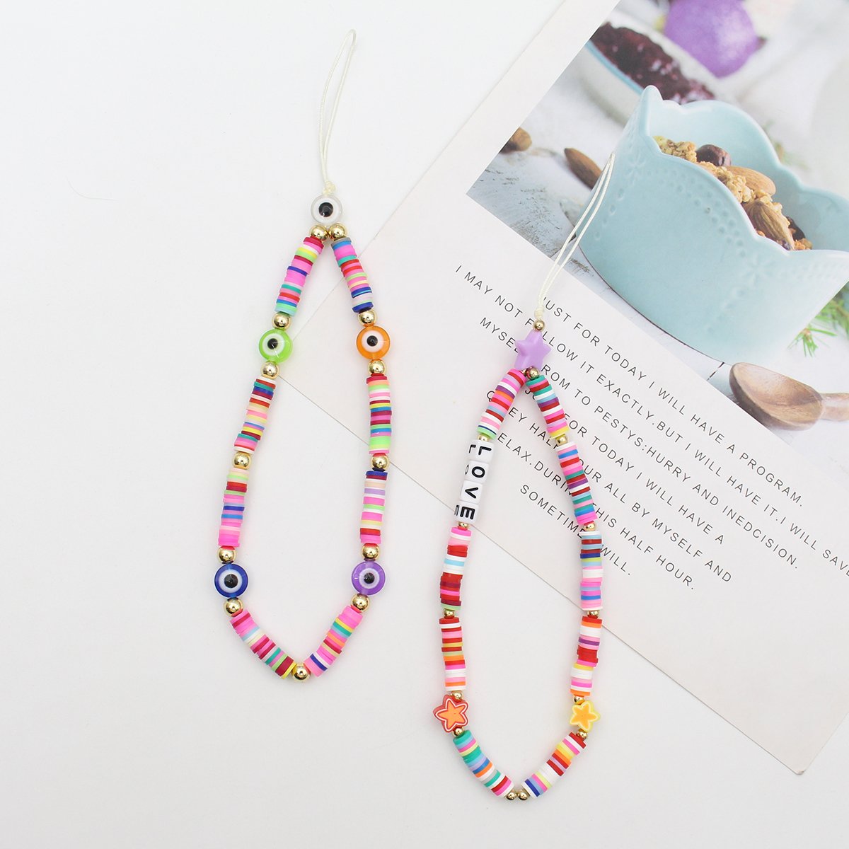 Good Quality Boho phone wrist strap phone hand strap Beaded Polymer Clay Phone Chain