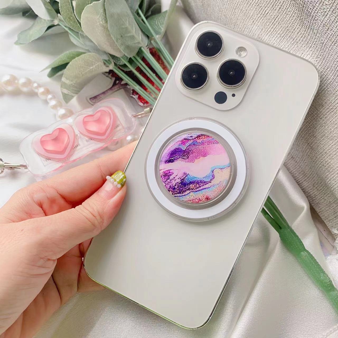 N52 Cartoon Customized Logo Flower Gift Magnetic Removable Phone Grip Socket for magnetic Wireless Charger Mobile Holder Griptok