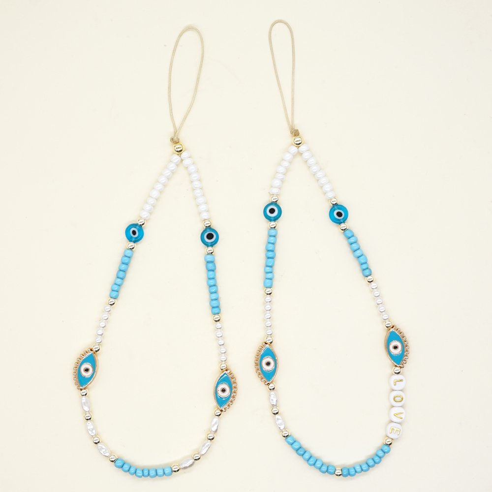 Go2boho New In Phone Chain Strap Beaded Handmade Evil Eye Seed Bead Love Letter Summer Gift For Her Girlfriend Best Friend
