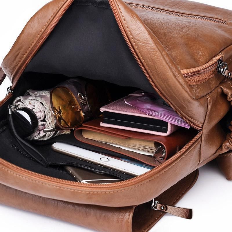 Fashion Pu Leather Backpack Women Backpack for Teenage Girls Soft School Bag High Quality Customized Waterproof Polyester CN;FUJ