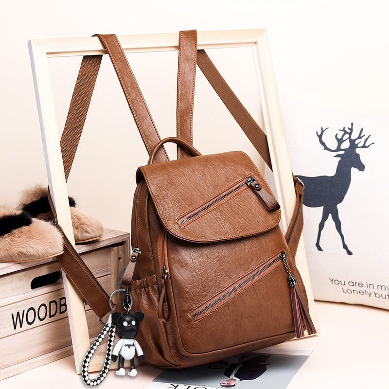 Fashion Pu Leather Backpack Women Backpack for Teenage Girls Soft School Bag High Quality Customized Waterproof Polyester CN;FUJ