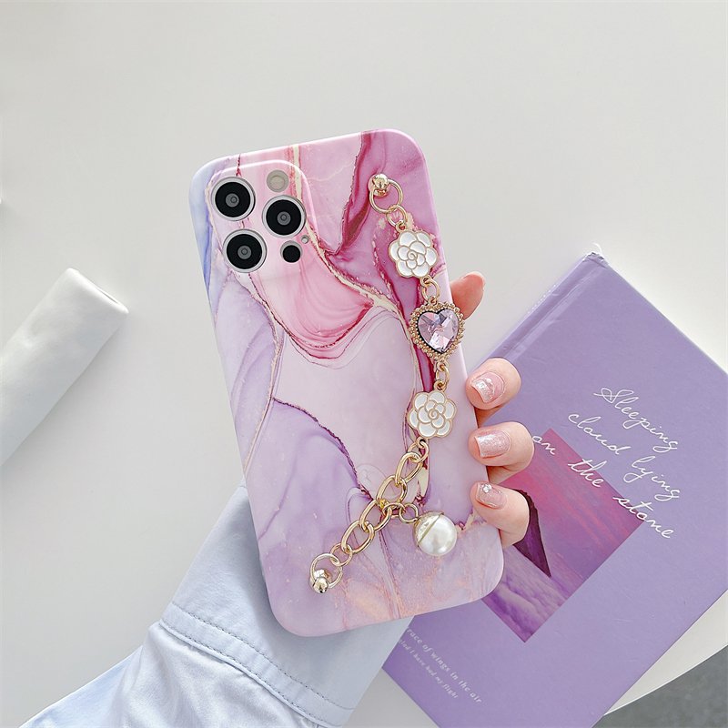 For iPhone 16 Case Luxury Pearl Flower Hand Strap Case For iPhone 16 15 Pro Cover Cute Gem Bracelet Phone Cases Funda