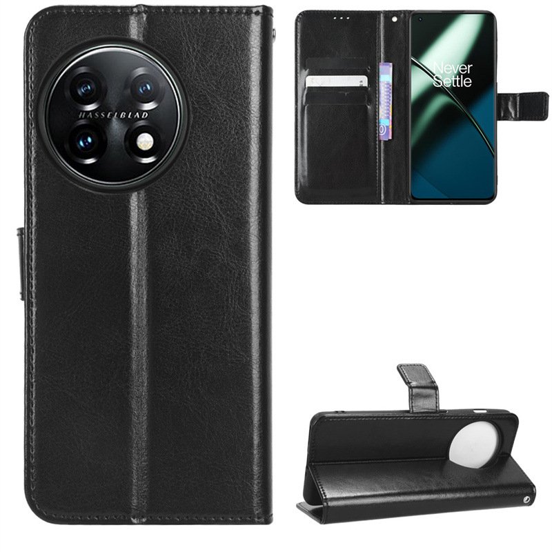 Luxury Crazy Horse PU Leather Flip Phone Case Wallet Mobile Phone Back Cover With Strap For Oneplus 6 7 8 9 10 11 12 R T Pro