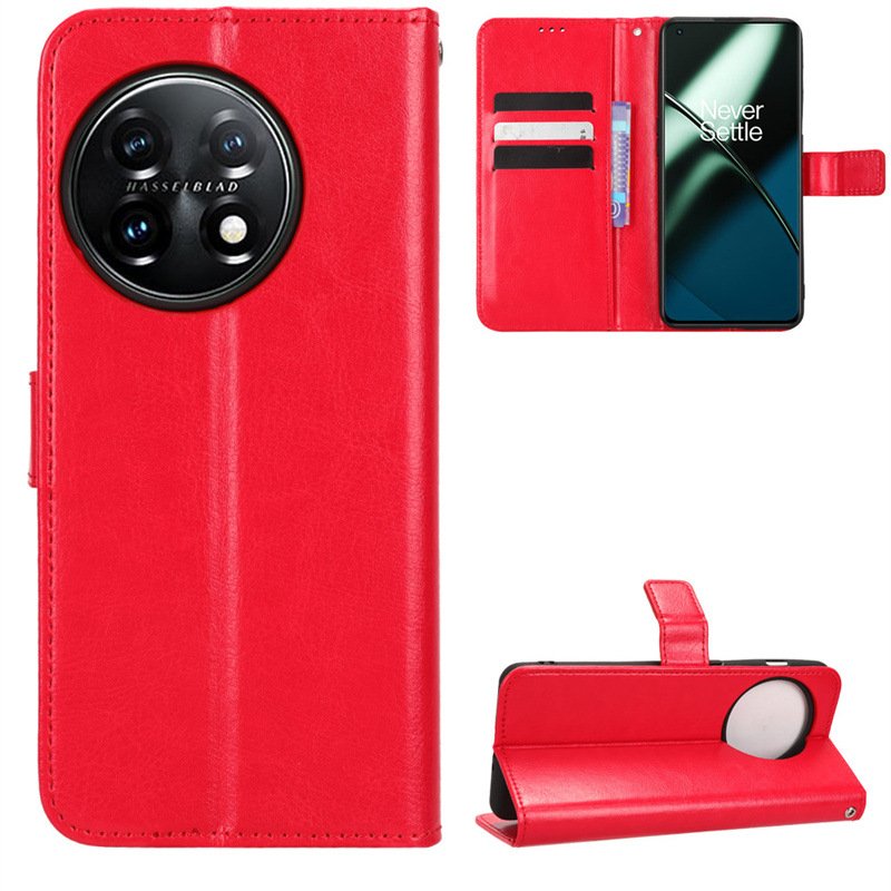 Luxury Crazy Horse PU Leather Flip Phone Case Wallet Mobile Phone Back Cover With Strap For Oneplus 6 7 8 9 10 11 12 R T Pro