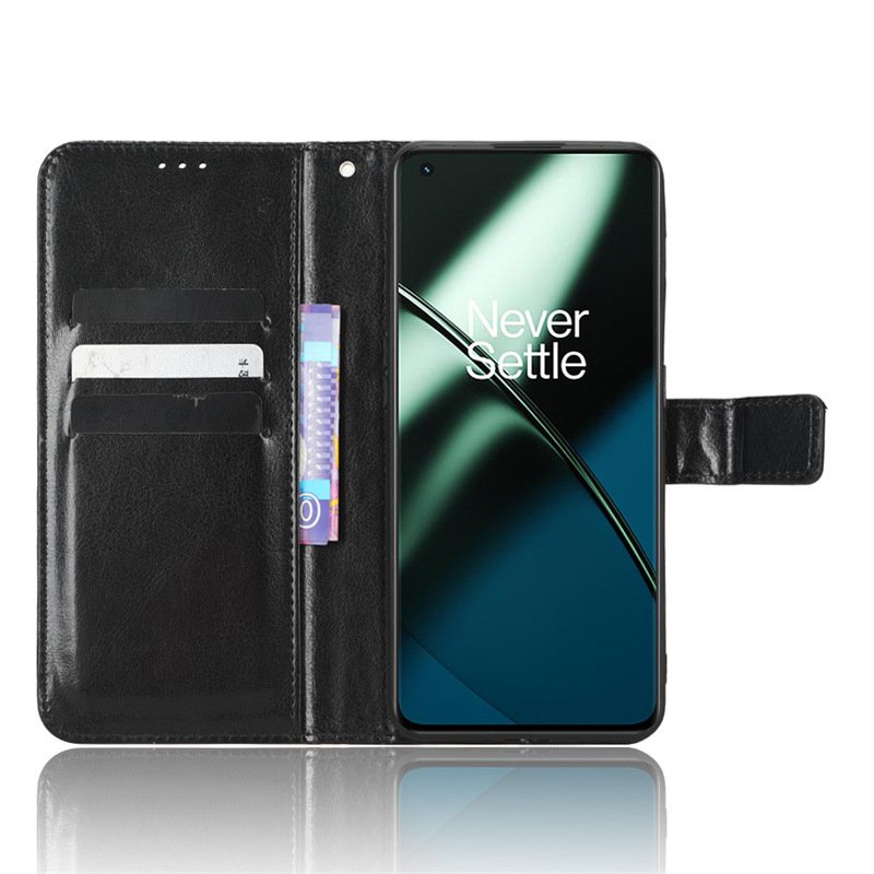 Luxury Crazy Horse PU Leather Flip Phone Case Wallet Mobile Phone Back Cover With Strap For Oneplus 6 7 8 9 10 11 12 R T Pro