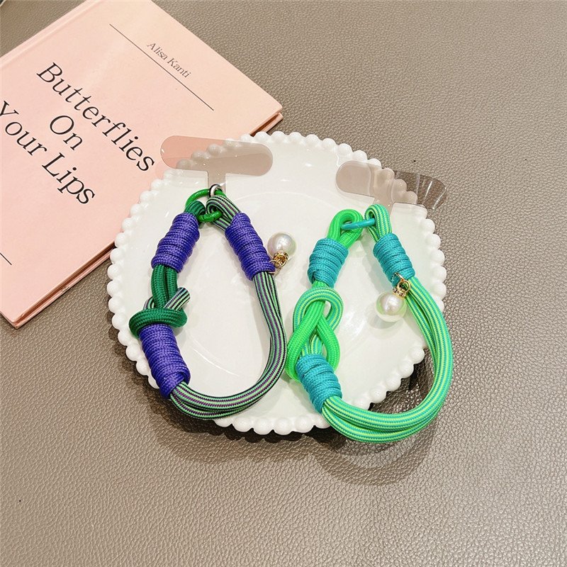 New Pearl Braided Mobile Phone Lanyard Strap Hanging Chain Ring Cord with Wrist Strap Cell Phone Holder Detachable Rope Keychai