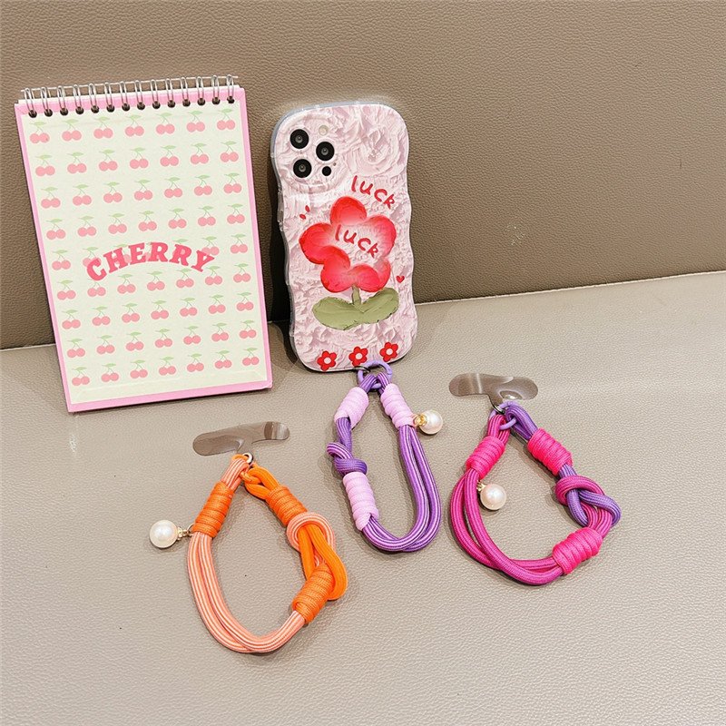 New Pearl Braided Mobile Phone Lanyard Strap Hanging Chain Ring Cord with Wrist Strap Cell Phone Holder Detachable Rope Keychai