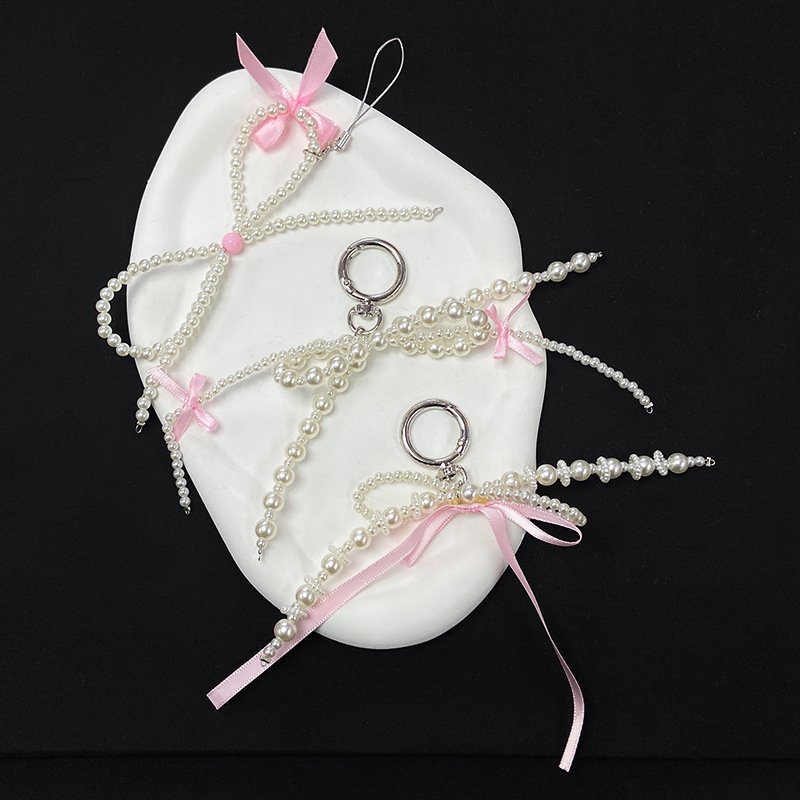 Lilangda Beaded Phone Lanyard Wrist Strap Pearls Bead Phone Chain DIY Handmade Bowknot Keychains Backpack Phone Camera Accessory