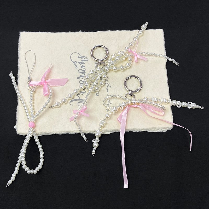 Lilangda Beaded Phone Lanyard Wrist Strap Pearls Bead Phone Chain DIY Handmade Bowknot Keychains Backpack Phone Camera Accessory