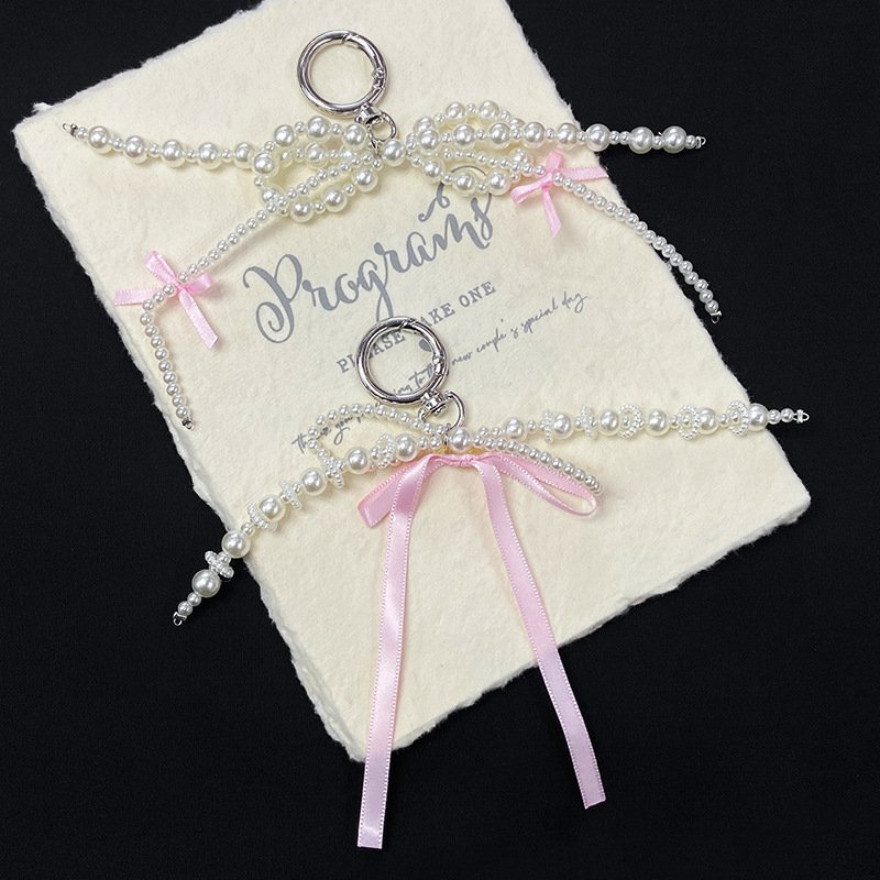 Lilangda Beaded Phone Lanyard Wrist Strap Pearls Bead Phone Chain DIY Handmade Bowknot Keychains Backpack Phone Camera Accessory