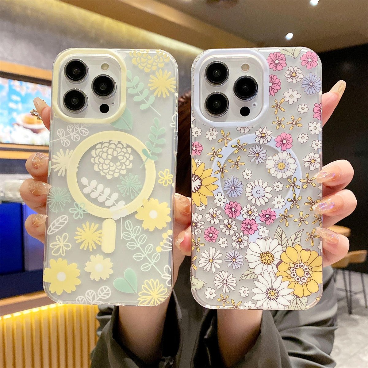 hot sale tpu flower magnetic phone case for iphone 12 13 14 15 Pro Max Cell Cover