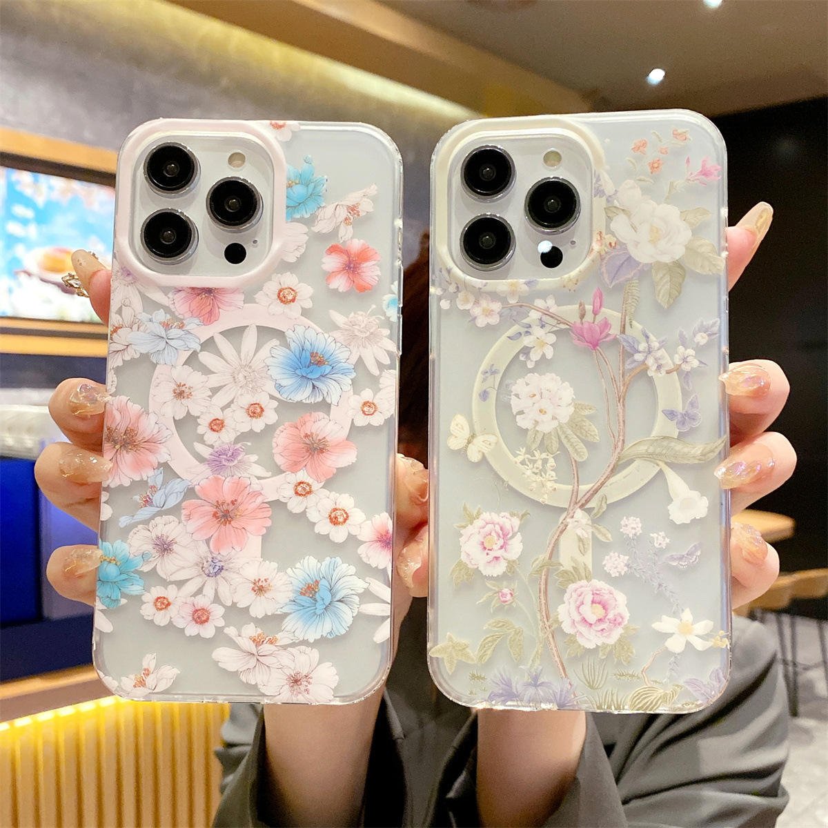 hot sale tpu flower magnetic phone case for iphone 12 13 14 15 Pro Max Cell Cover