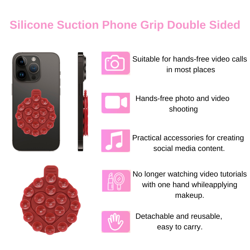 Silicone Suction Cup Phone Case Mount Double Sided Phone Accessories Hands-Free Strong Grip Holder for Selfies and Videos