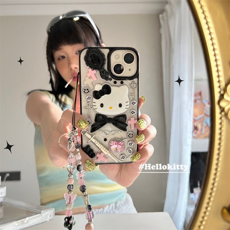 3D Hello Cute Kitty Cartoon Sweet Kt Cat Bracelet Tpu Back Cover For Iphone 12 13 14 15 16 Pro Max Mobile Phone Cases
