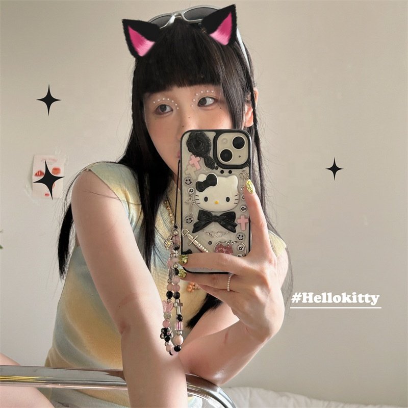 3D Hello Cute Kitty Cartoon Sweet Kt Cat Bracelet Tpu Back Cover For Iphone 12 13 14 15 16 Pro Max Mobile Phone Cases