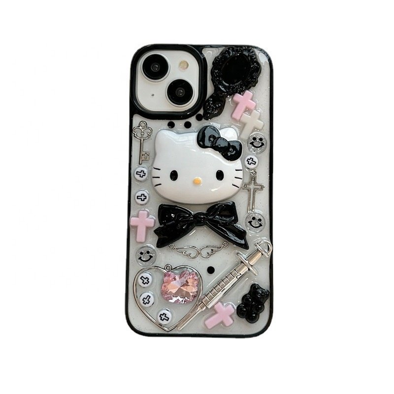 3D Hello Cute Kitty Cartoon Sweet Kt Cat Bracelet Tpu Back Cover For Iphone 12 13 14 15 16 Pro Max Mobile Phone Cases