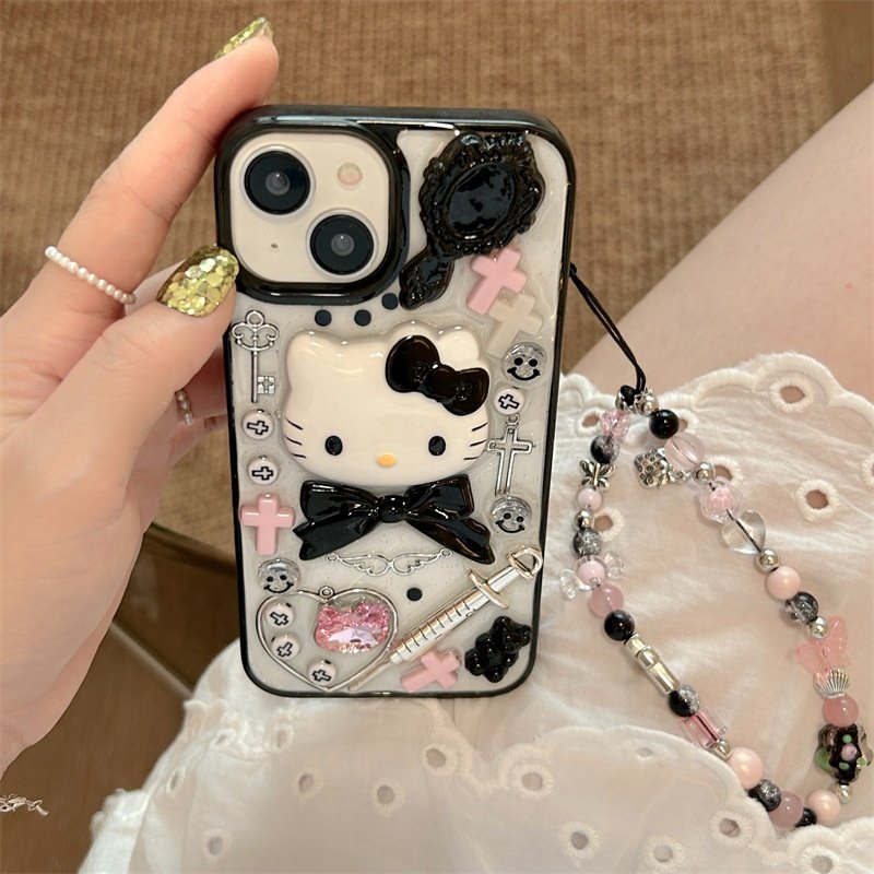 3D Hello Cute Kitty Cartoon Sweet Kt Cat Bracelet Tpu Back Cover For Iphone 12 13 14 15 16 Pro Max Mobile Phone Cases