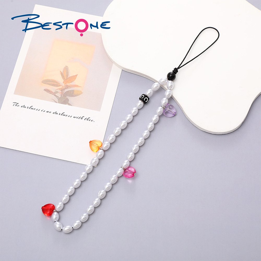 Bestone New Design Handmade Crystal Beaded Mobile Phone Case Charm Chain Customized Pearl Beads Mobile Phone Chain Straps