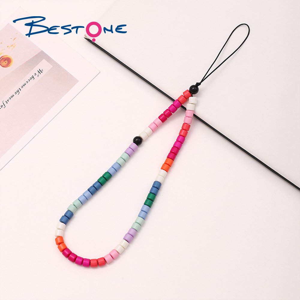 Bestone New Design Handmade Crystal Beaded Mobile Phone Case Charm Chain Customized Pearl Beads Mobile Phone Chain Straps