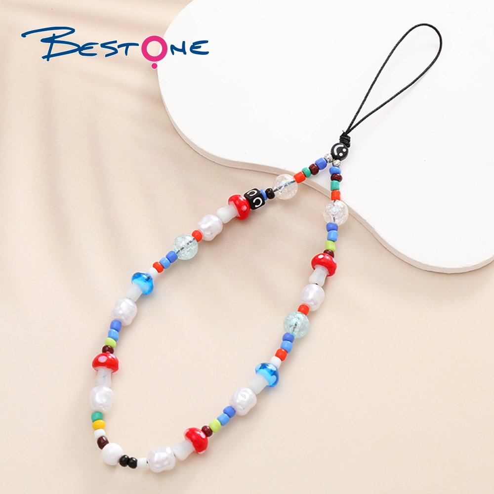 Bestone New Design Handmade Crystal Beaded Mobile Phone Case Charm Chain Customized Pearl Beads Mobile Phone Chain Straps