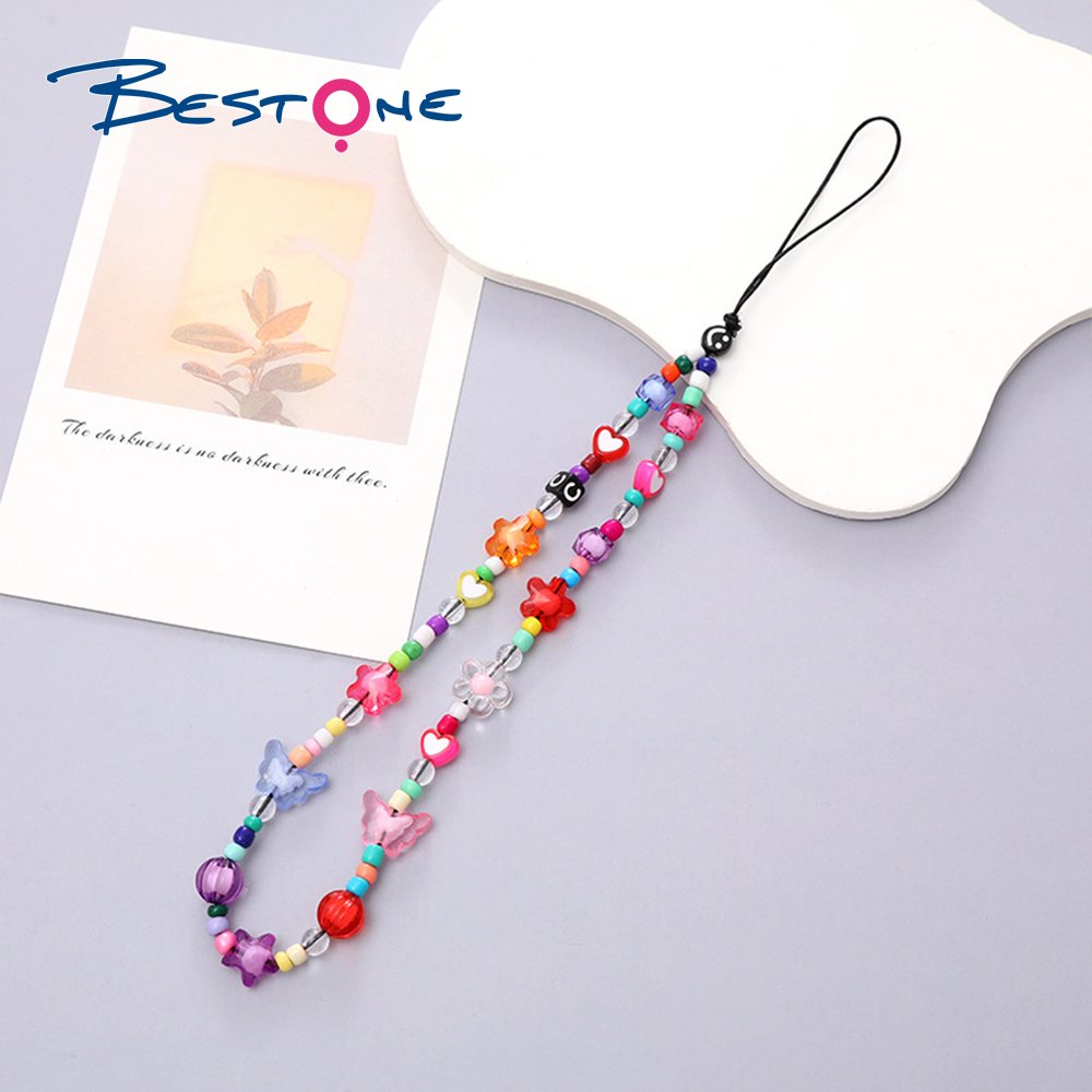 Bestone New Design Handmade Crystal Beaded Mobile Phone Case Charm Chain Customized Pearl Beads Mobile Phone Chain Straps