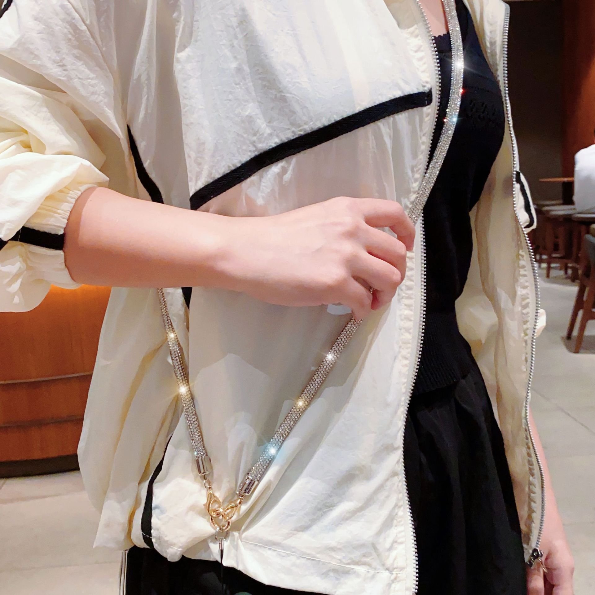 0.8cm Mobile Phone Case Crossbody Neck Shoulder Cord Strap Rhinestone Trim Cotton Base Lanyard Pendant Anti-Lost Sling Chain