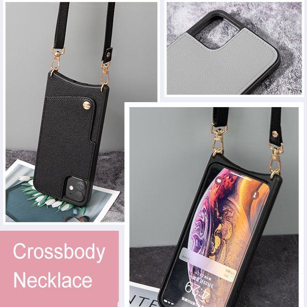 Crossbody Wallet PU Leather Phone Case with Card for iPhone 16 15 14 13 Pro Max with Cord Rope Shoulder Strap Handle Mobile Case