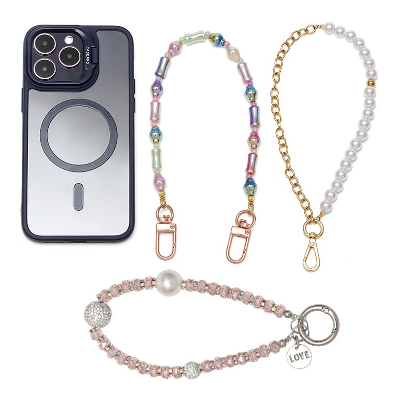 Beaded Phone Lanyard Wrist Strap Pearl Rainbow Color Beaded Phone Chain Strap