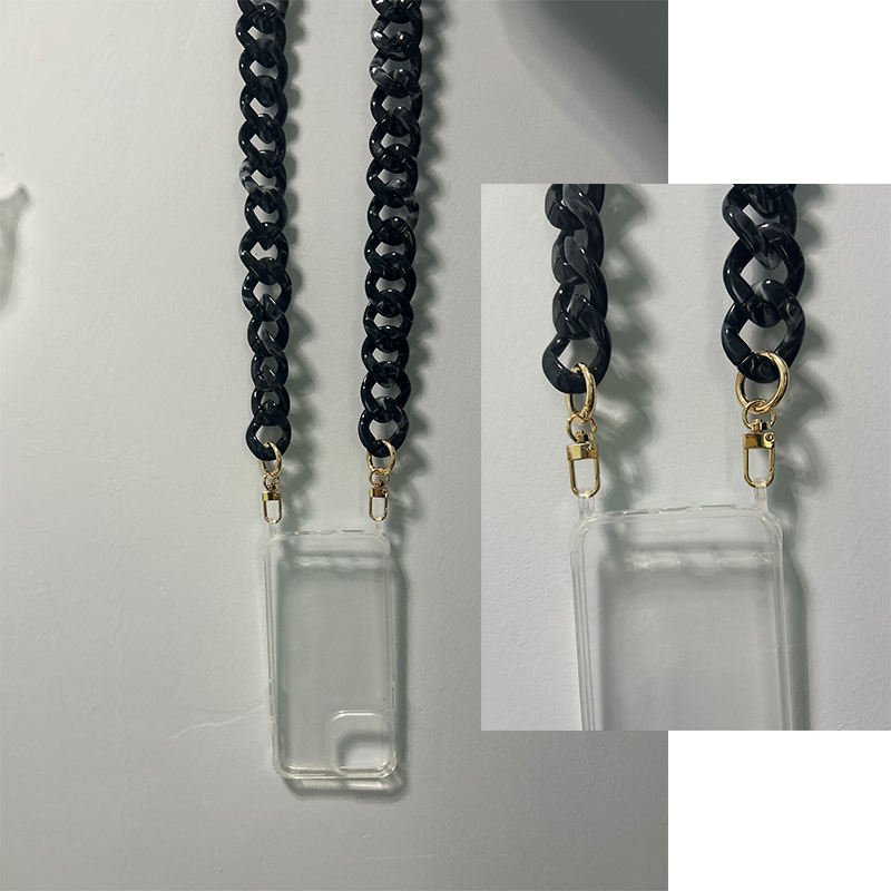 Luxury Matte Resin Jewelry Acrylic Chain Phone Case Cover Strap Buckle For iPhone 16 15 14 Pro Max Necklace Shoulder Case Cover