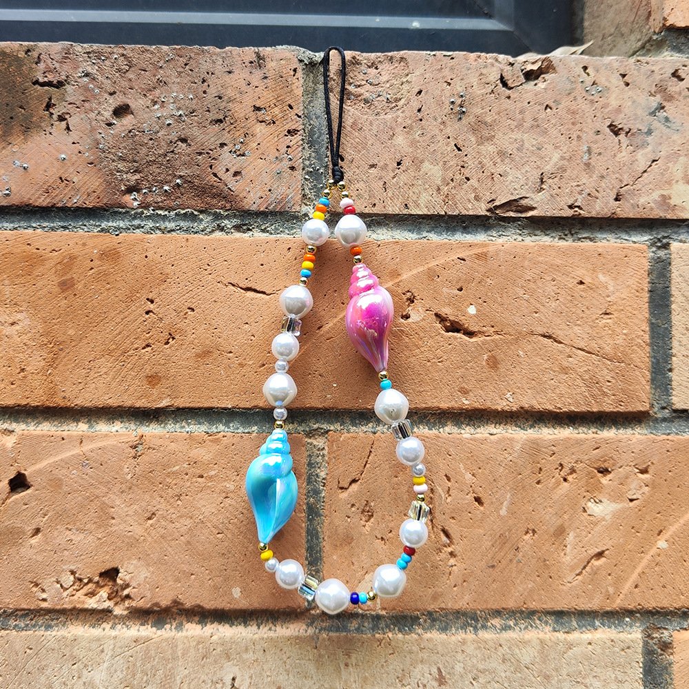 Korean Acrylic Pearl Conch Beads Mobile Phone Straps Cord Rope Wrist Lanyard Chain Bracelet Cell Phone Case Charms Accessories