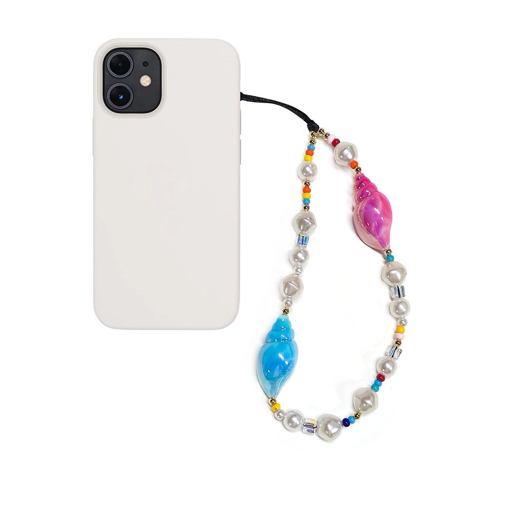 Korean Acrylic Pearl Conch Beads Mobile Phone Straps Cord Rope Wrist Lanyard Chain Bracelet Cell Phone Case Charms Accessories