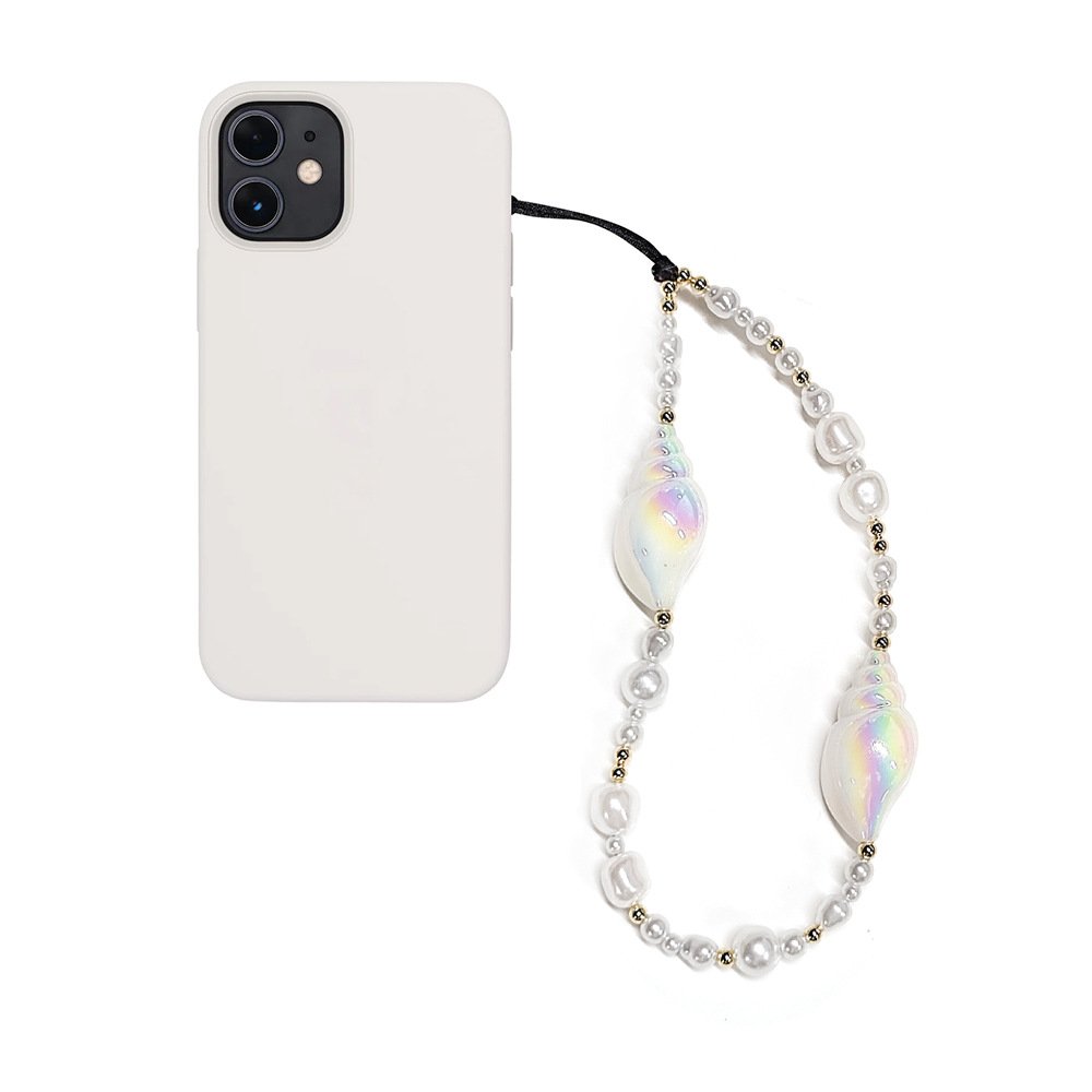 Korean Acrylic Pearl Conch Beads Mobile Phone Straps Cord Rope Wrist Lanyard Chain Bracelet Cell Phone Case Charms Accessories