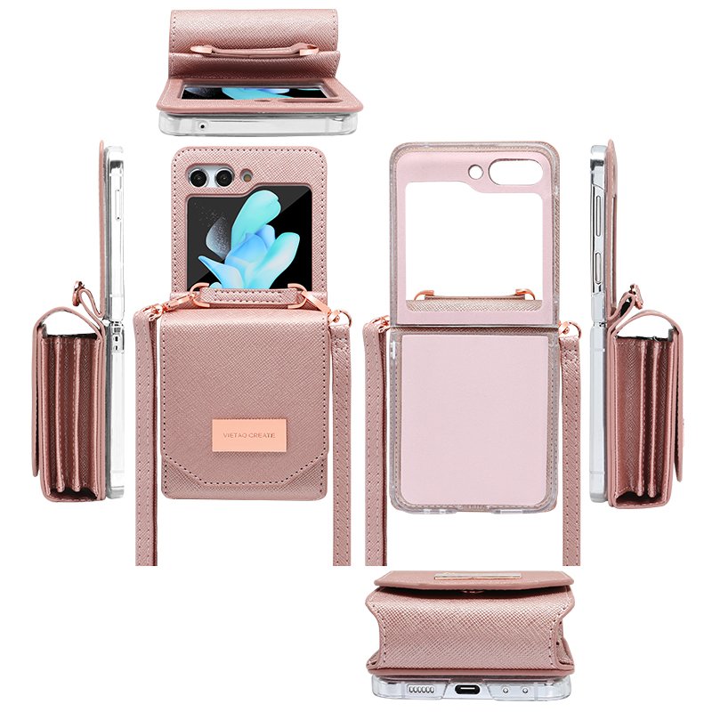 VIETAO New Design Leather Wallet Phone Case For Samsung galaxy z flip 6 flip case Girls z flip 5 4 3 wallet case with hand strap