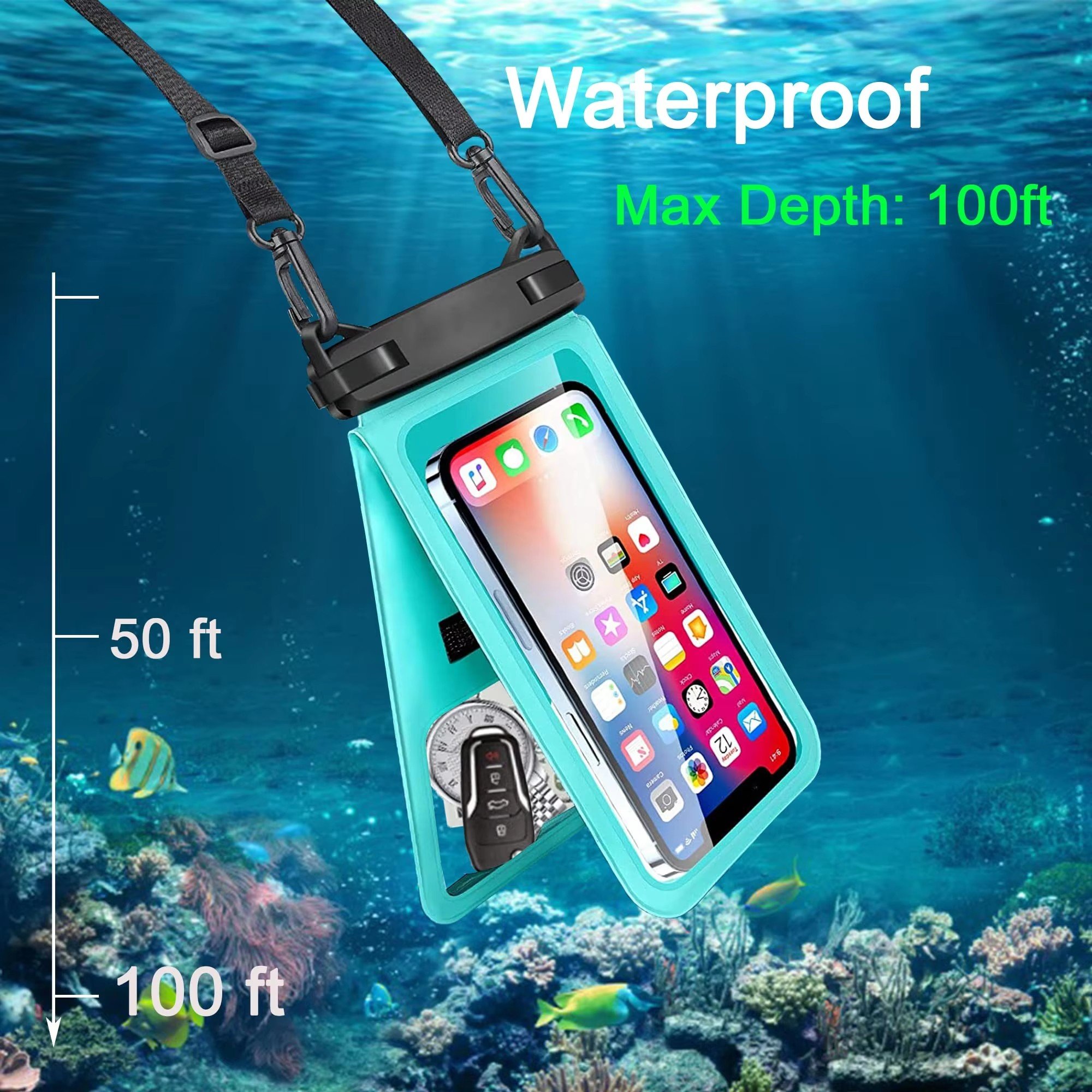 Custom Swimming Phone Dry Pouch Double Space IPX8 Waterproof Phone Pouch with Lanyard