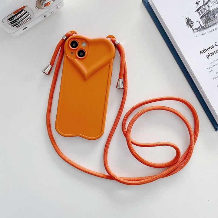 Simple Heart Shaped Silicone TPU Lanyard Crossbody Phone Case For iPhone 15 pro max 14 13 12 11 Shockproof Protect Back Cover