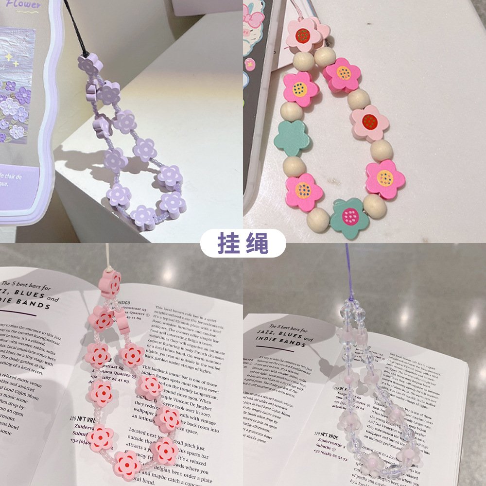 Heart Phone Chains Acrylic Beaded Mobile Phone Case Lanyard Keychain Straps Wristband Accessories
