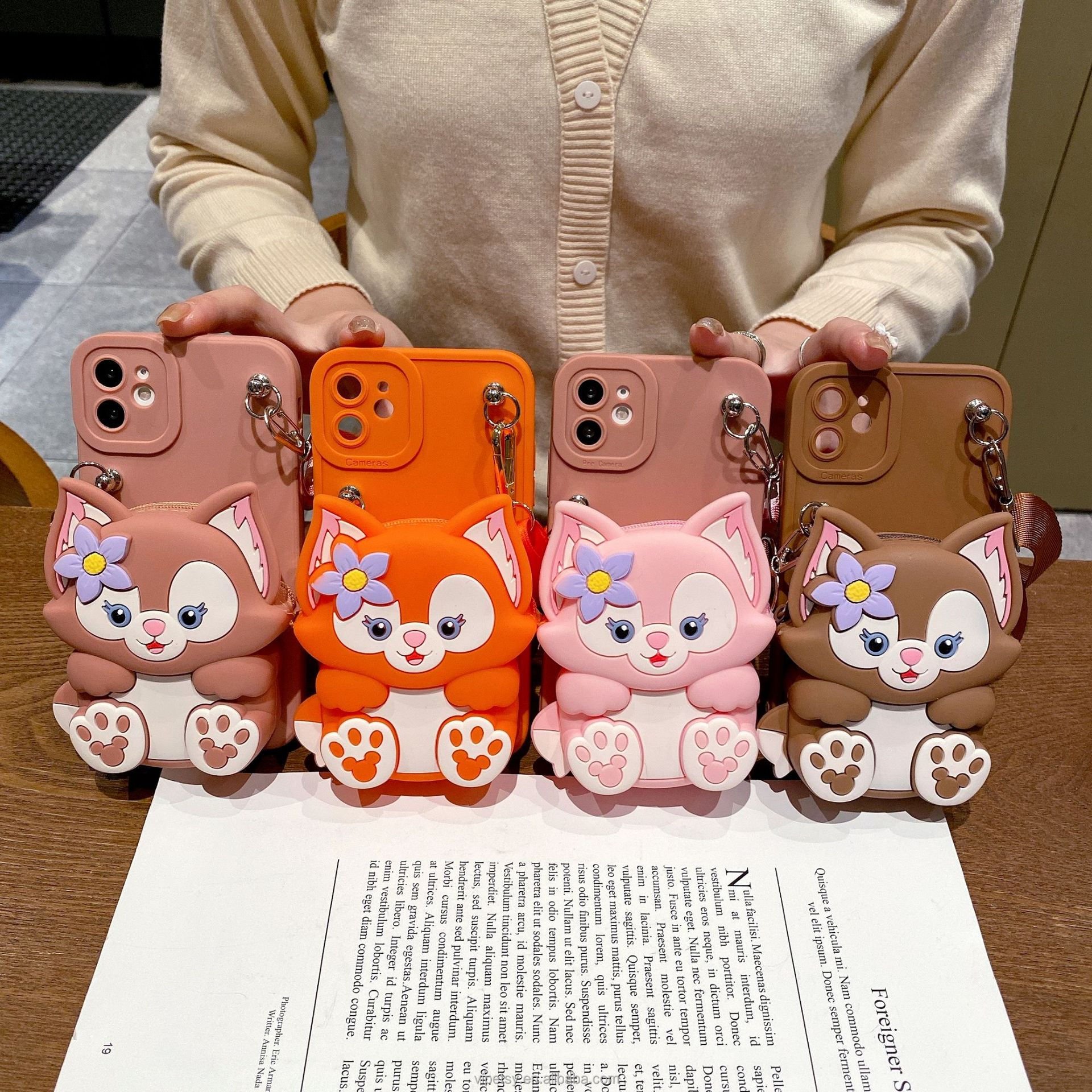 Wholesale 3D cartoon silicone fox anti drop phone cases 15 14 Plus 13mini 12pro 11promax Xs XR 7 8 for iPhone