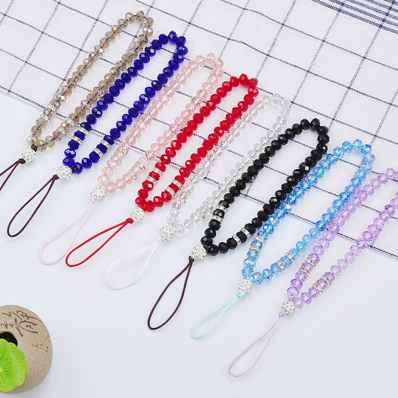 Universal Phone Chain Luxury Faceted Crystal Beads Short Phone Lanyard Strap For Mobile Phone Hand Wrist Rope Cord Holder