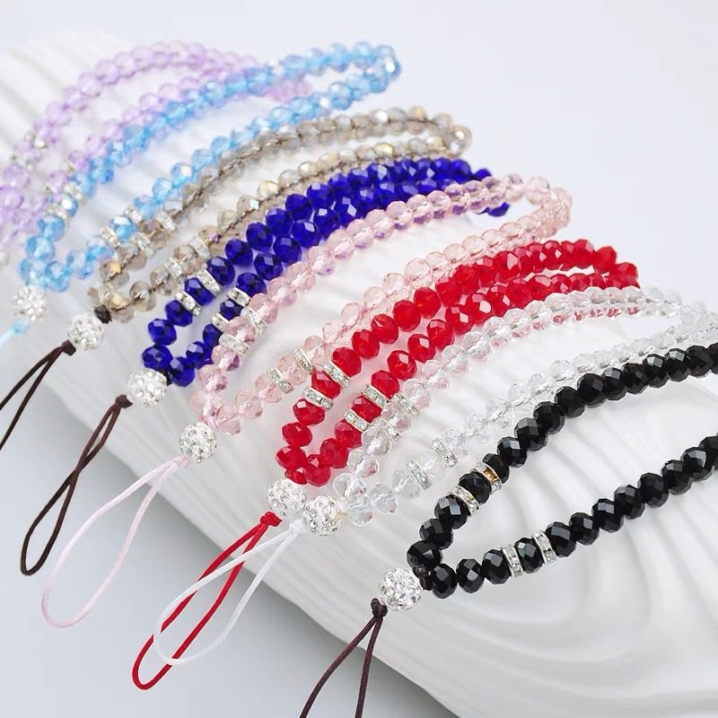 Universal Phone Chain Luxury Faceted Crystal Beads Short Phone Lanyard Strap For Mobile Phone Hand Wrist Rope Cord Holder