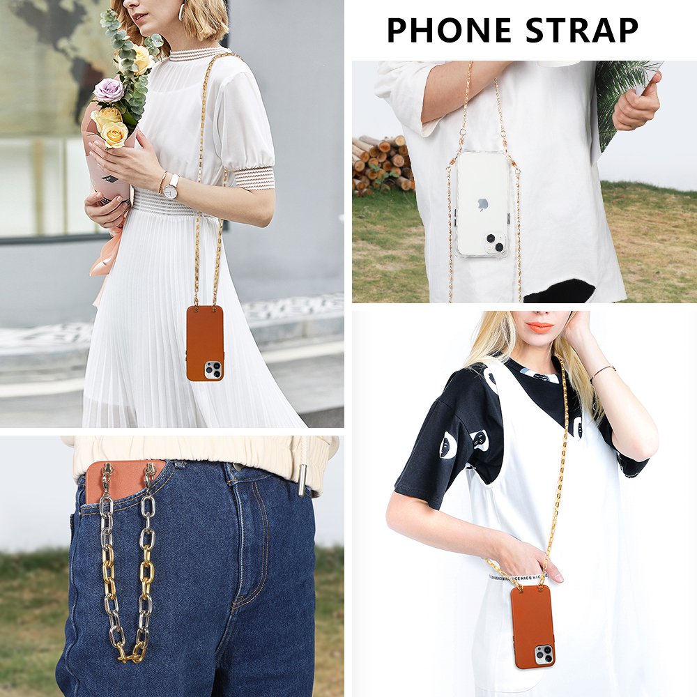 Metal sliver gold crossbody lanyard cell phone chain charm fashion wrist strap for mobiles phones