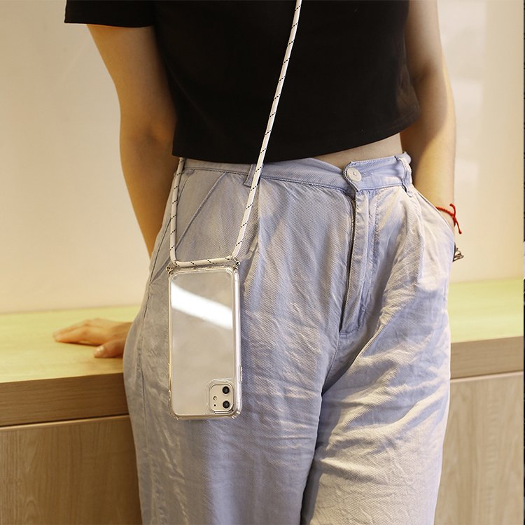 Hang Rope Mobile Phone Case For iPhone 11 12 13 14 15 16 Pro Max Diagonal Strap Soft TPU Clear Phone Cover